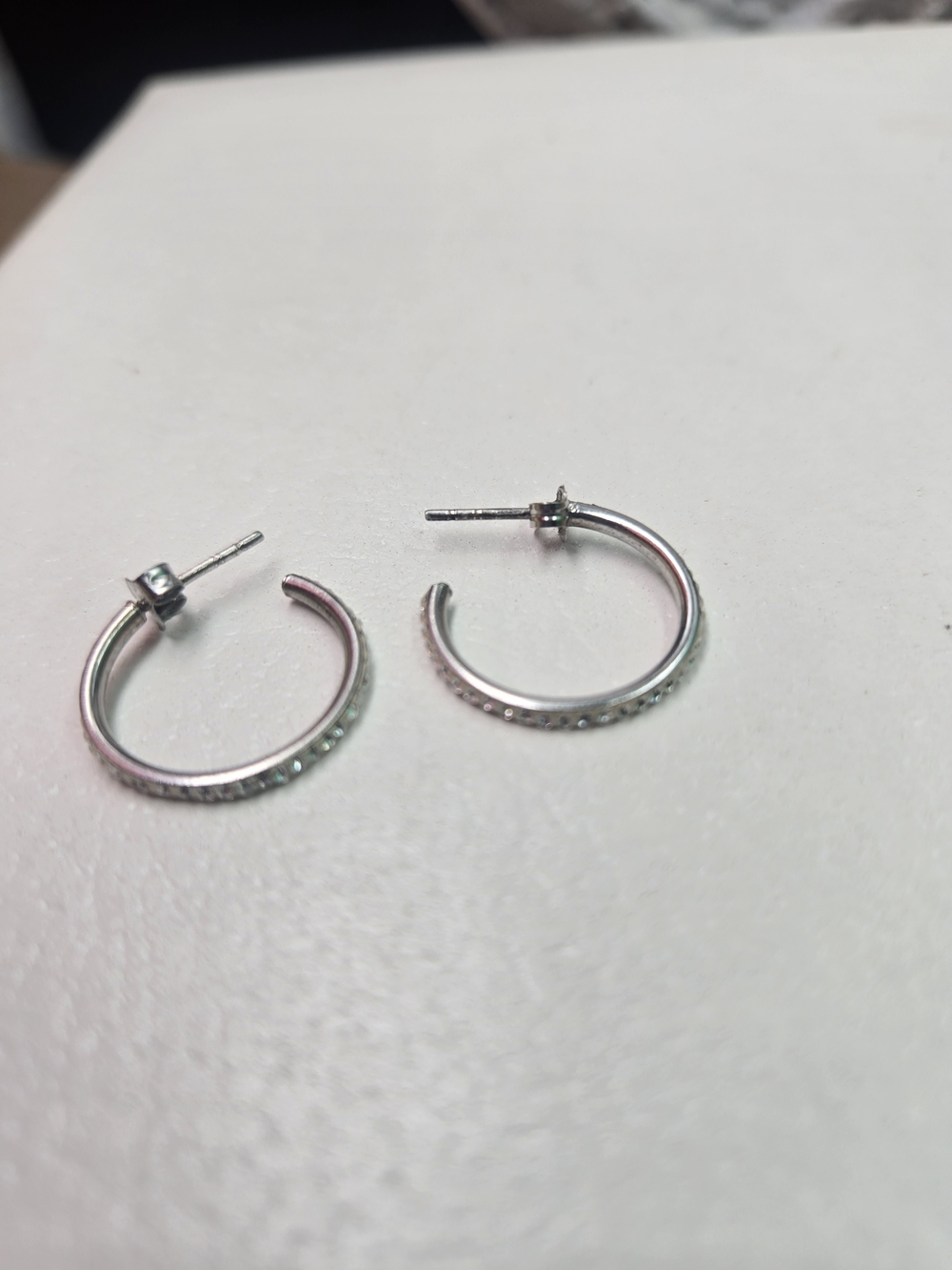 Sterling Silver Pavé Half-Hoop Earrings - Silver